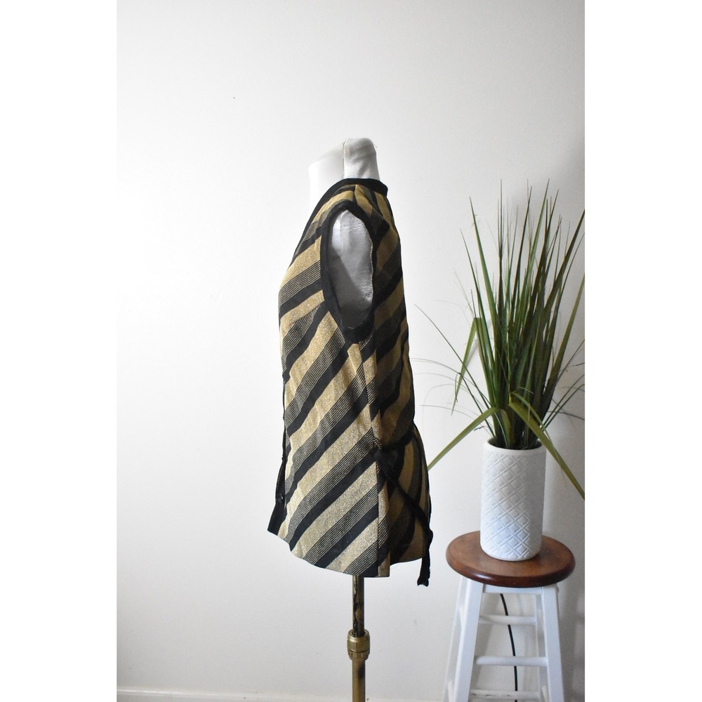Leona Button Front Vest Women LGold Black 70s Metallic Stripe Finnish Design - Picture 3 of 8